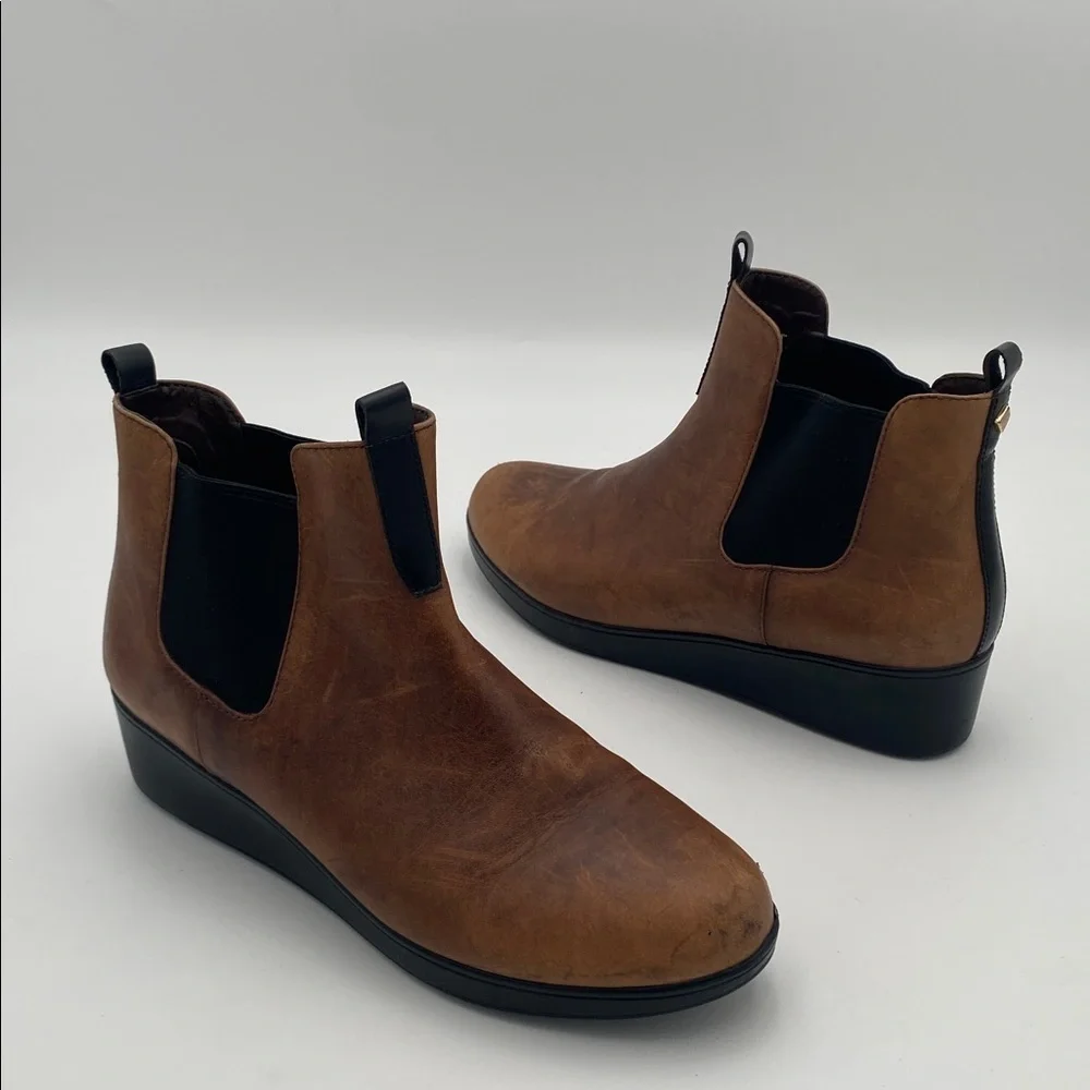 Cole haan Weatherproof Brown women 8B Leather Boots pull on casual office Y2K